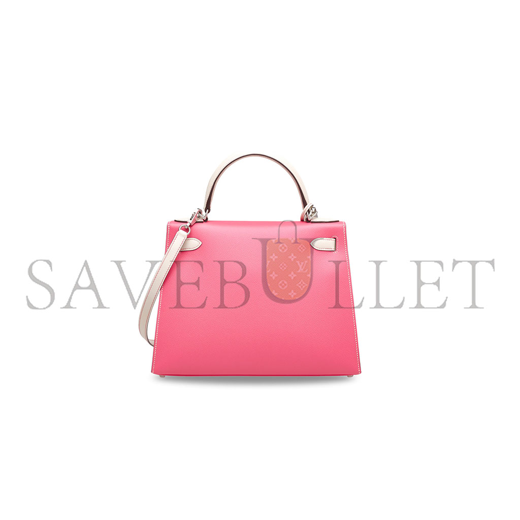 HERMÈS MASTER ROSE AZALÉE & CRAIE EPSOM LEATHER SELLIER KELLY 25 WITH BRUSHED PALLADIUM HARDWARE (25*17*7cm)